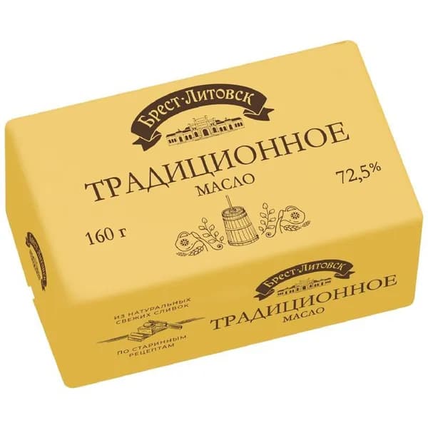 Масло Брест-Литовск Традиционное сладкосливочное несоленое 72.5%, 160г