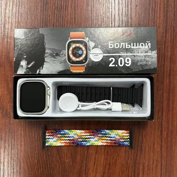Смарт-часы T900U, 42mm, Черный матовый T900U + радужный ремешок