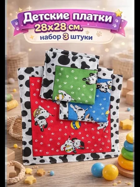Детские платки 28х28 см. набор 3 штуки