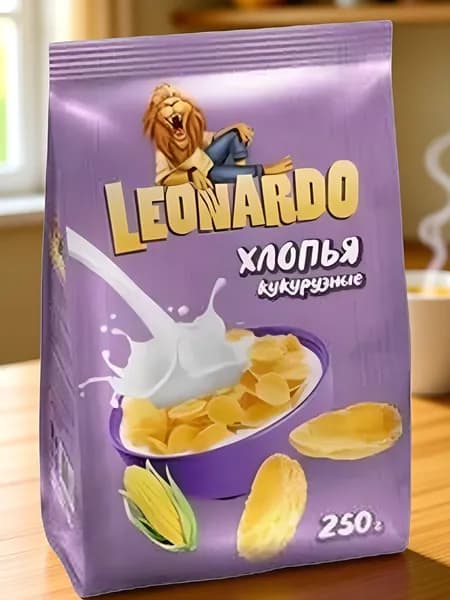 Готовый сухой завтрак Leonardo Хрустящие кукурузные хлопья, 250 гр, Россия