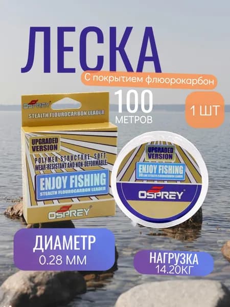 Леска Монофильная с покрытием флюорокарбоном.0.28 мм.100 м.