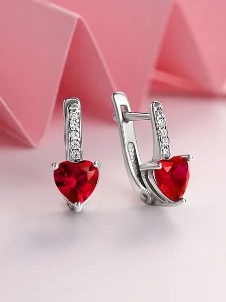 Детские серьги сердечки с фианитами серебро 925
