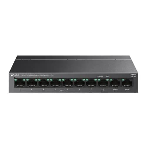 TP-LINK LS110P, Green Tech, 10 портов, мегабит, 8 портов PoE+ 96 Вт, металлический корпус, неуправляемый, настольный коммутатор.
