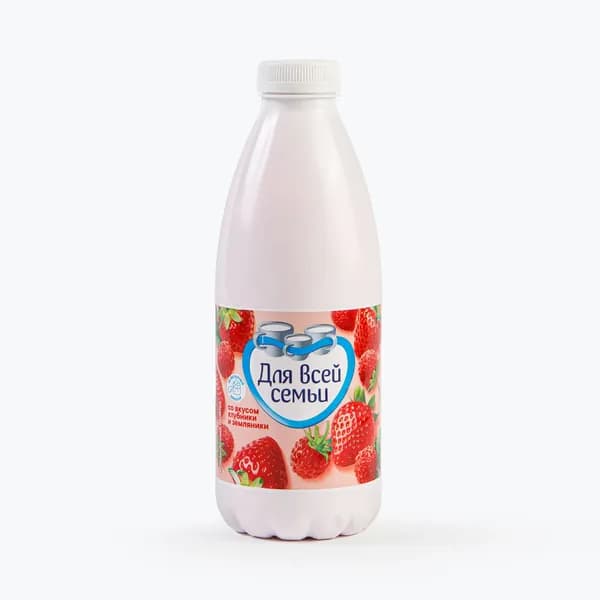 Кисломолочный напиток со вкусом клубники и земляники 1%, 930 г, Для Всей Семьи