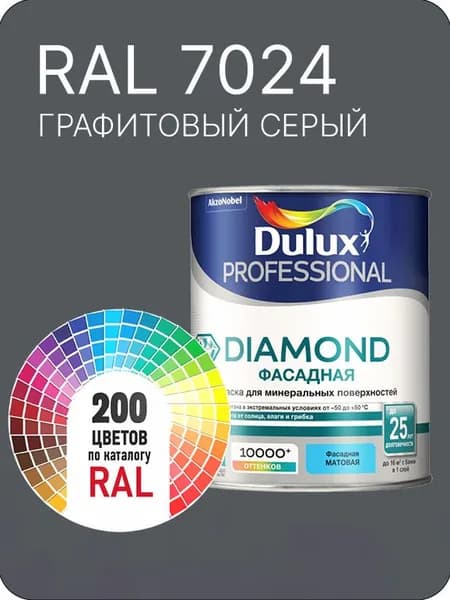 Краска для минеральных и деревянных фасадов Dulux Diamond цвет графитовый серый Ral 7024 0.8 л.