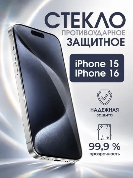 iPhone 15 и iPhone 16 стекло защитное прочное на экран