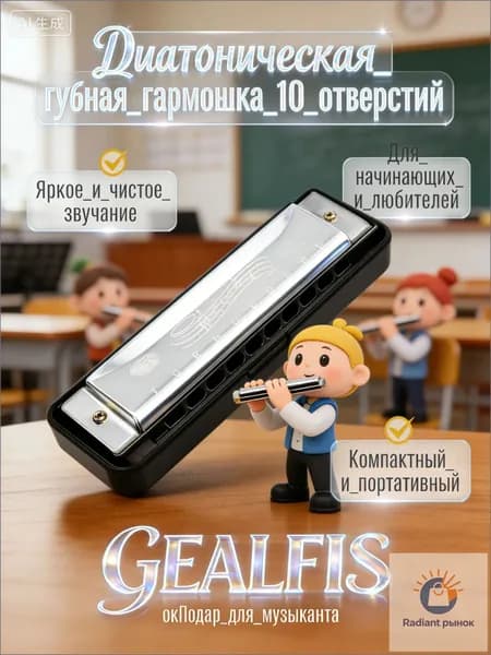Губная гармошка серебристая, премиумдиатоника