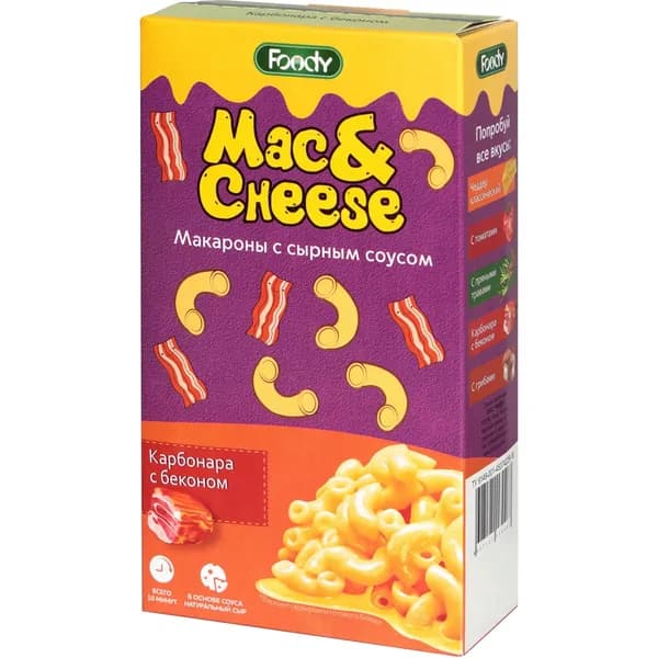 Макаронные изделия Foody Mac&Cheese с сырным соусом Карбонара 143 г