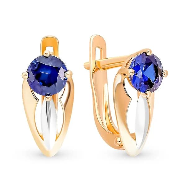 Серьги женские с сапфирами синтетическими из красного золота 375 пробы 585GOLD
