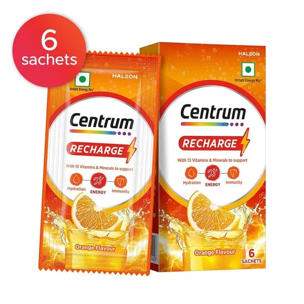 Centrum Энергетический Напиток в Порошке Без Добавленного Сахара, Апельсиновый Вкус, Поддержка Энергии и Иммунитета, 6 Пакетиков