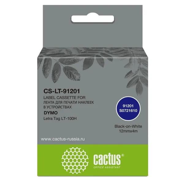 Cactus 91201 Картридж ленточный черный на белом 12мм 4м