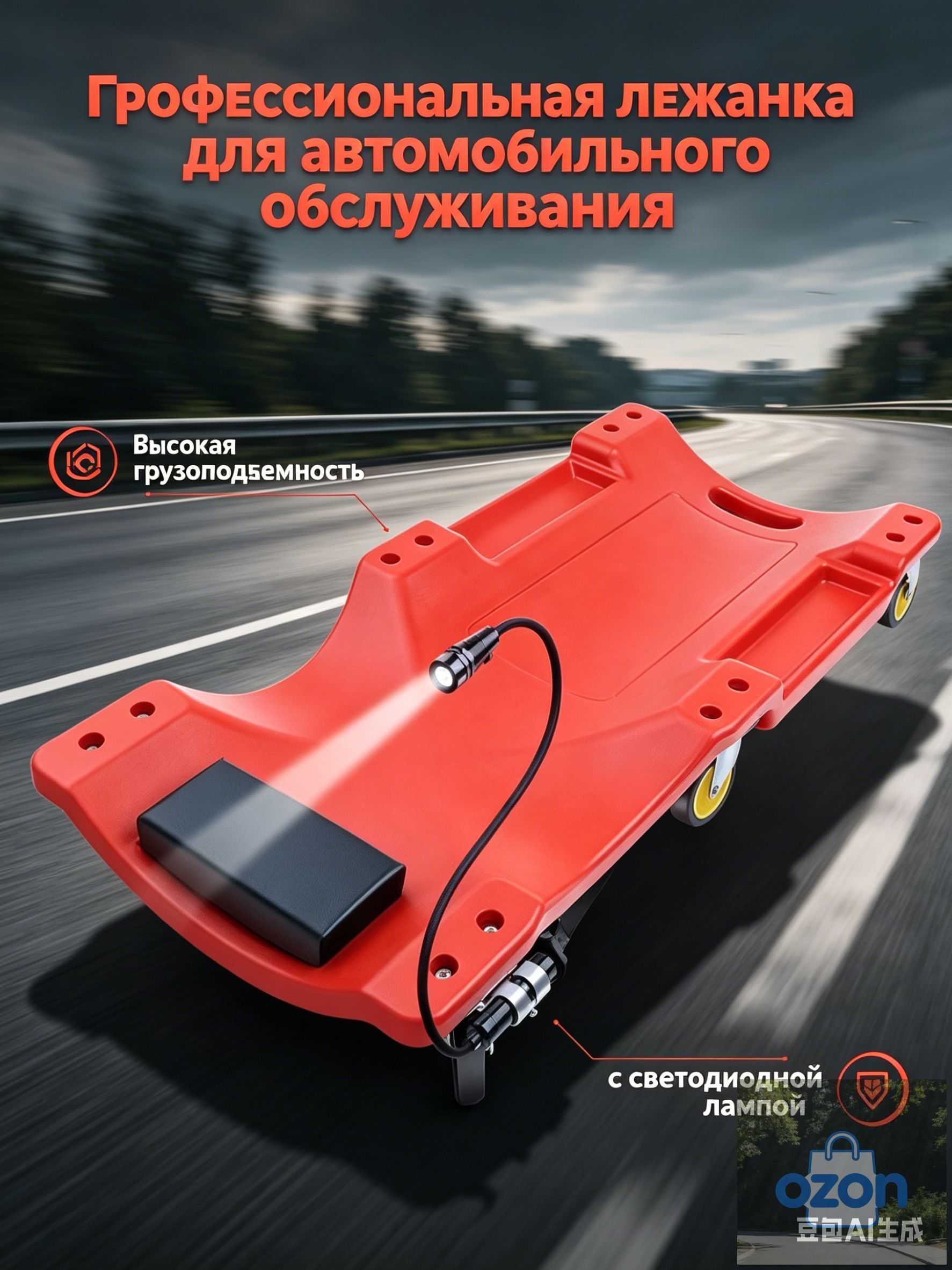 Подкатной автомобильный лежак пластиковый для ремонта OM