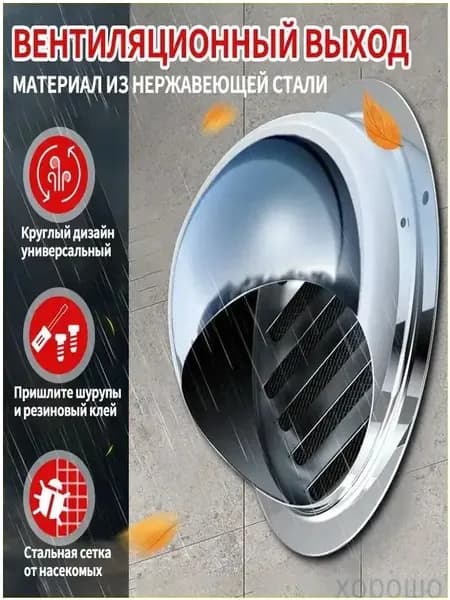 Выход вентиляционный стенной 150mm с внаружный металлический с решеткой и сеткой , нержавеющей стали