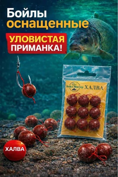 Оснащённые бойлы "Халва" 6 г, для рыбалки на карпа и карася, готовая приманка с крючком и нитью