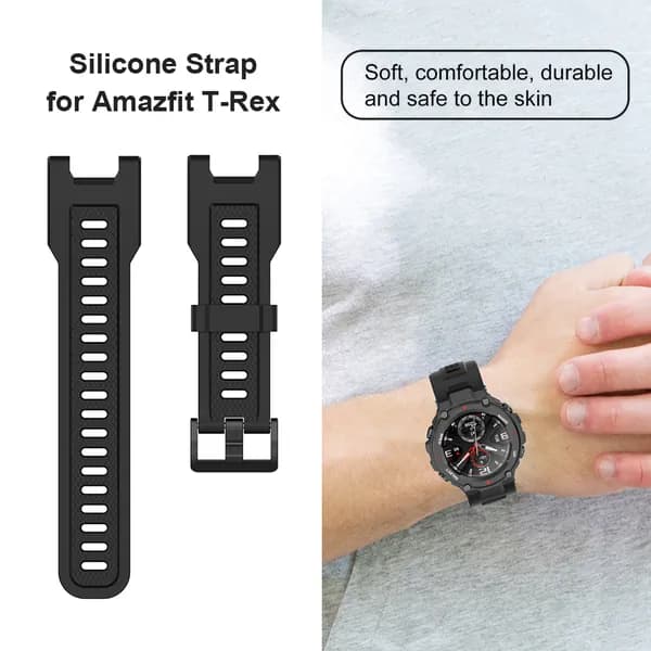 Силиконовый ремешок для часов Amazfit T-Rex и Amazfit T-Rex Pro, чёрный