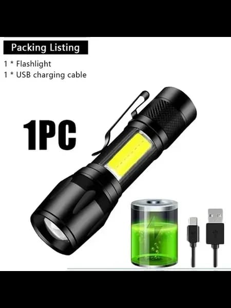 Портативный фонарь COB+XPE, черный, 1pc