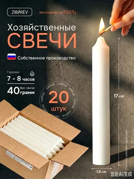 Свечи поминальные цифра 3 "Свечи 40 гр. - 20 шт.", 17 см х 1.8 см, 20 шт