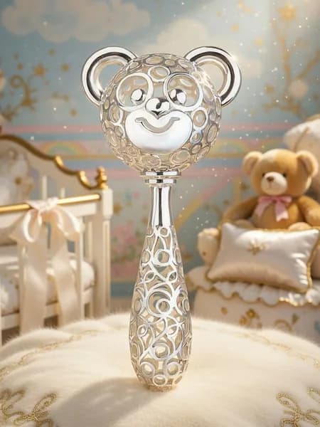 Серебряная погремушка "Мишка" для новорожденных