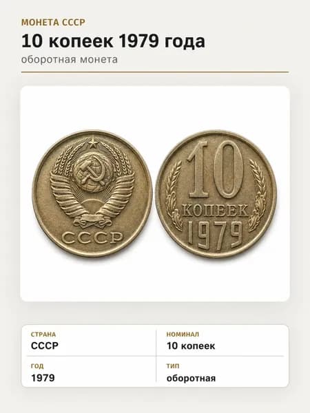 Коллекционная монета СССР 10 копеек 1979