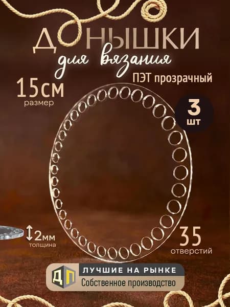 Донышки для вязания корзин и сумок из ПЭТ-пластика 2мм, диаметр 15см 3 штуки