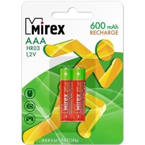 Аккумуляторная батарейка ААА Mirex HR03 600мА/ч Ni-Mh в блистере 2шт.