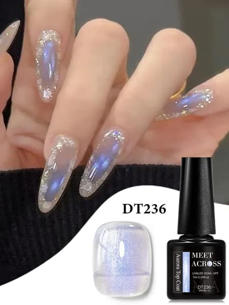 Гель-лак с сиянием Aurora Shine, Топ с эффектом аврора (северное сияние), финишный гель для ногтей, переливающийся, стойкий, UV LED