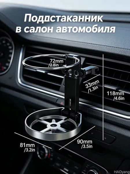 Многофункциональный автомобильный подстаканник (для центральной консоли + крепление на дефлектор, с пепельницей) - для напитков и органайзера в машине, 1 шт.