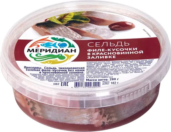 Сельдь в красновинной заливке Меридиан, филе-кусочки, 280 г