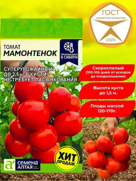 Семена томата Мамонтенок. Суперурожайный, отличные вкусовые качества, ароматный.