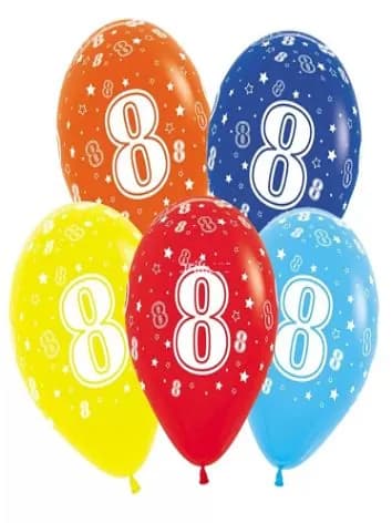 Шар латексный 12" "Цифра 8", пастель, 8 шт., цвета МИКС