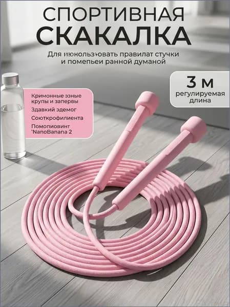 Скакалка премиум розовая из пластика для скорости