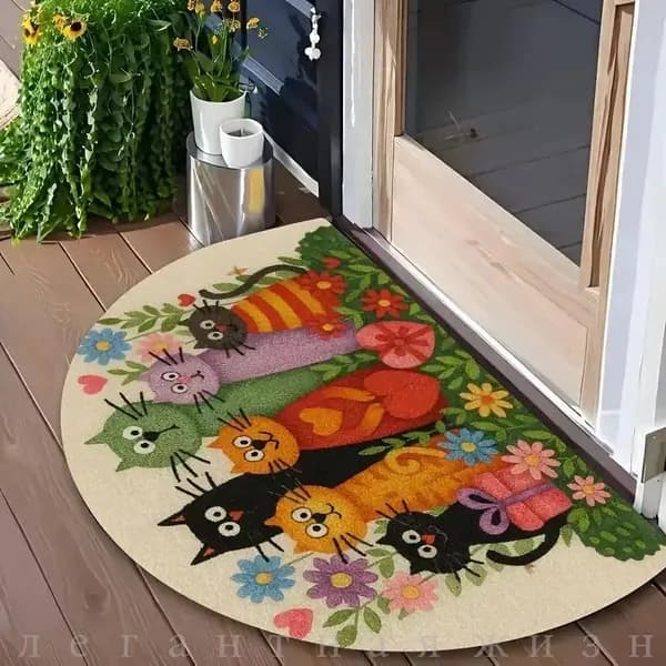 Коврик придверный 40x60 см кот, котёнок хаки