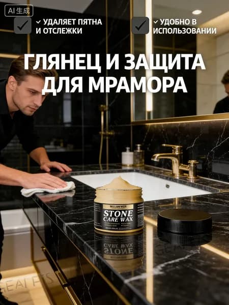 Полировочный воск для камня 100г GEALFIS: гидрофобная защита и термостойкость. Профессиональная полироль для всех типов минеральных поверхностей 1.25 мл - 15 мл.