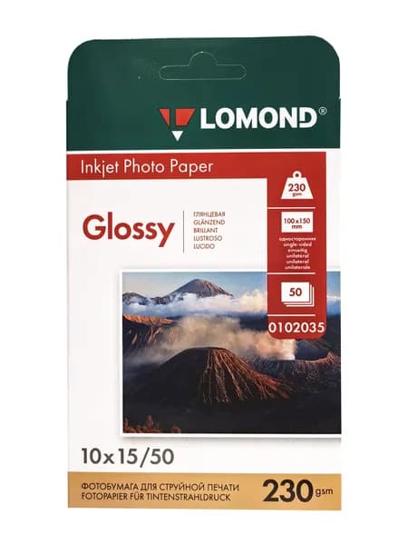 Фотобумага глянцевая односторонняя для струйных принтеров Lomond 0102035, А6, 230 г/м2, 50 л.
