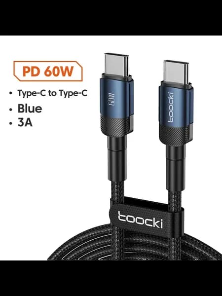 Toocki Type-C to Type-C кабель, Blue, 60W, 1m