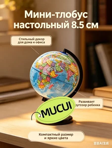 Глобус настольный сувенирный 8.5 см, политическая карта мира - маленький интерьерный глобус для декора, подарок ребенку и в офис