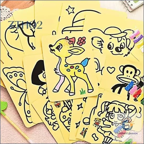 Набор для песочной живописи, детский DIY, 10 листов с желтой основой и цветным песком