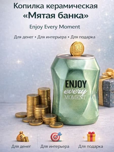 Копилка для денег керамическая Банка с надписью Enjoy Every Moment (зеленая),