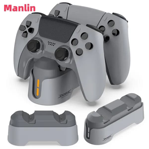 Зарядная станция для контроллеров PS5 и PS5 Edge, серая, с индикаторами зарядки