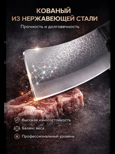 Нож топорик 20 см для мяса и костей кованый