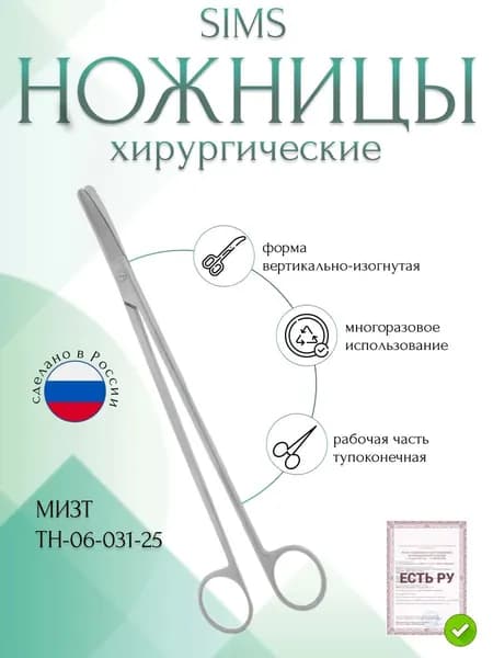Ножницы SIMS, тупоконечные вертикально-изогнутые, 250 мм (Н-31р), МИЗТ