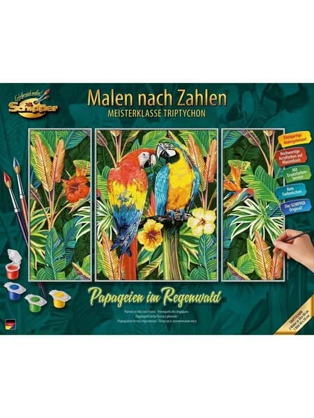 Schipper Malen nach Zahlen Meisterklasse Triptychon - Papageien im Regenwald Набор для рисования