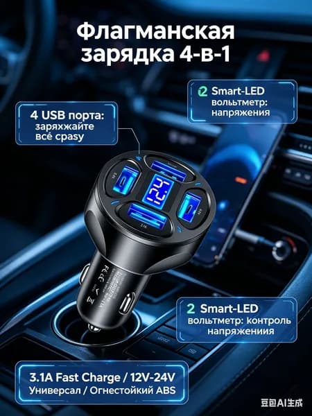 Автомобильное зарядное устройство WGS-G36 с цифровым дисплеем