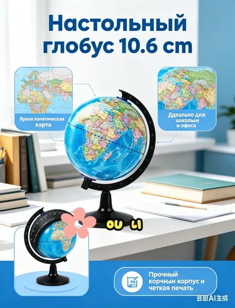 Глобус настольный 10.6 см сувенирный, политическая карта мира - маленький интерьерный глобус для детей и школы, подарок в офис