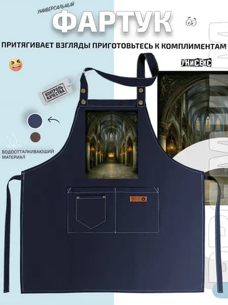 Фартук готический собор с алтарем и витражами