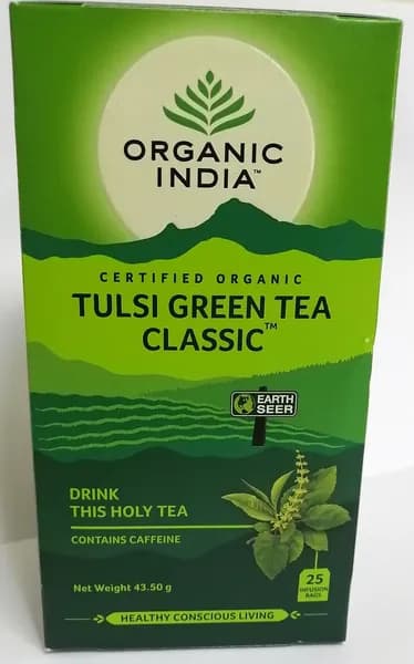 Индийский чайный напиток травяной, т.м. ORGANIC INDIA, Тулси (Базилик) и Зеленый чай, по 25 пакетиков в пачке