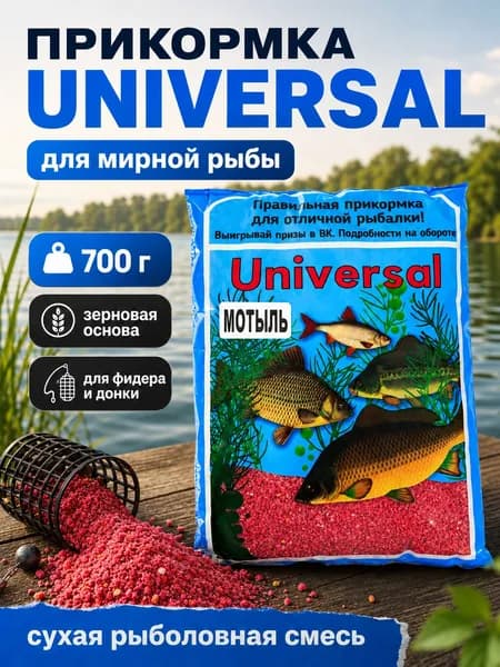 Прикормка для рыбалки Universal, Мотыль, 700 г - сухая смесь для фидера, донной ловли и кормушки