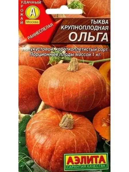 Тыква семена Ольга 2 г, полукустовой короткоплетистый сорт, мякоть темно-оранжевая, сладкая, семена Аэлита