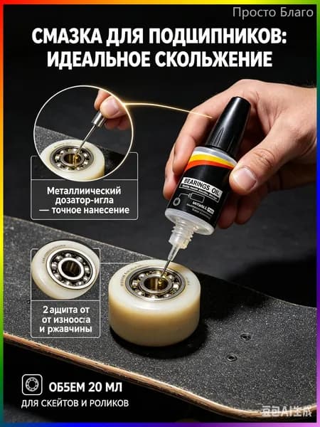 Смазка для подшипников жидкая, Масло 20 мл - Дозатор-игла, для ухода за скейтбордом роликами лонгбордом и трюковым самокатом