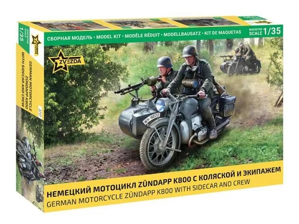 Склеиваемая пластиковая модель Немецкий мотоцикл Zundapp K800 с коляской. Масштаб 1:35